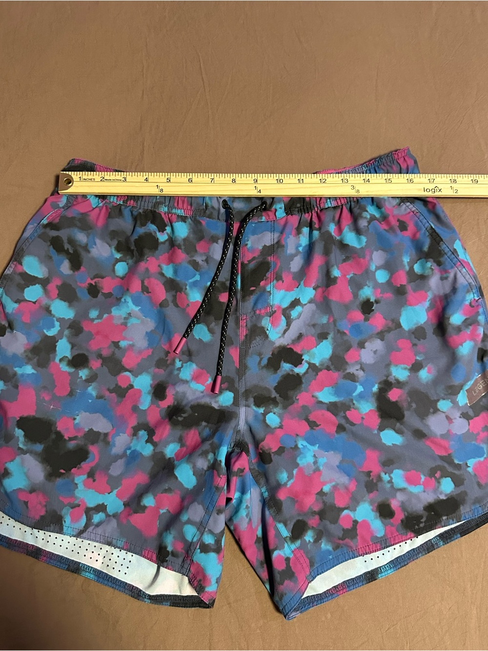 Neon Camo Workout Shorts with Pink Waistband - Picture 4 of 9